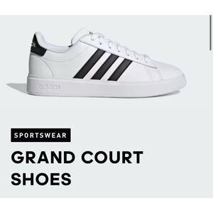 Adidas Grand Court 2.0 Sneakers White Black | Classic Low Top Casual Shoes | NWT